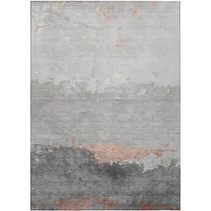 Photo of Salmon And Gray Abstract Washable Indoor Outdoor Area Rug