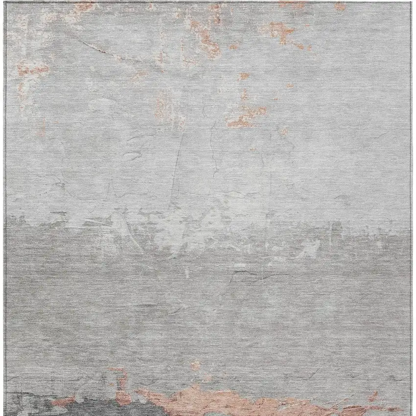 Salmon And Gray Abstract Washable Indoor Outdoor Area Rug Photo 8