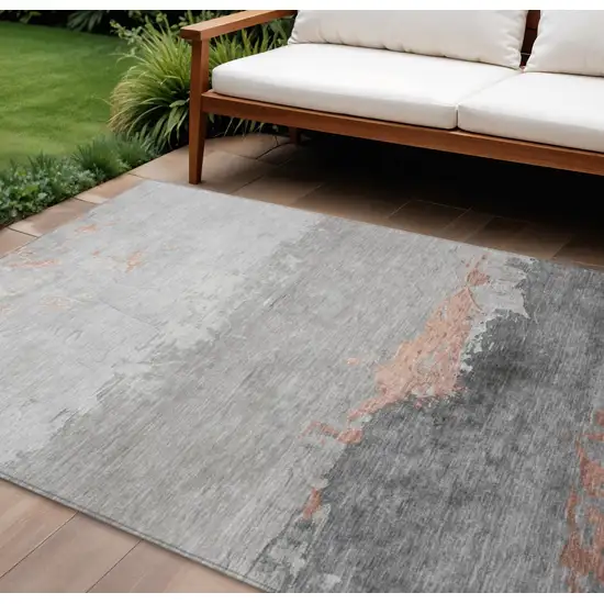Salmon And Gray Abstract Washable Indoor Outdoor Area Rug Photo 2