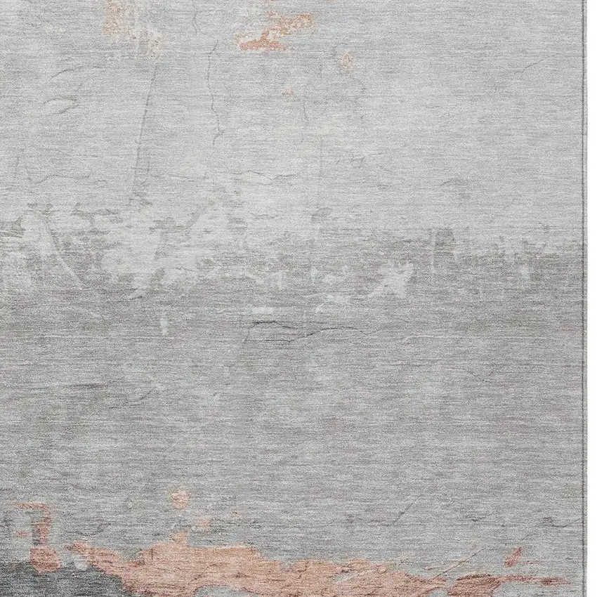 Salmon And Gray Abstract Washable Indoor Outdoor Area Rug Photo 3