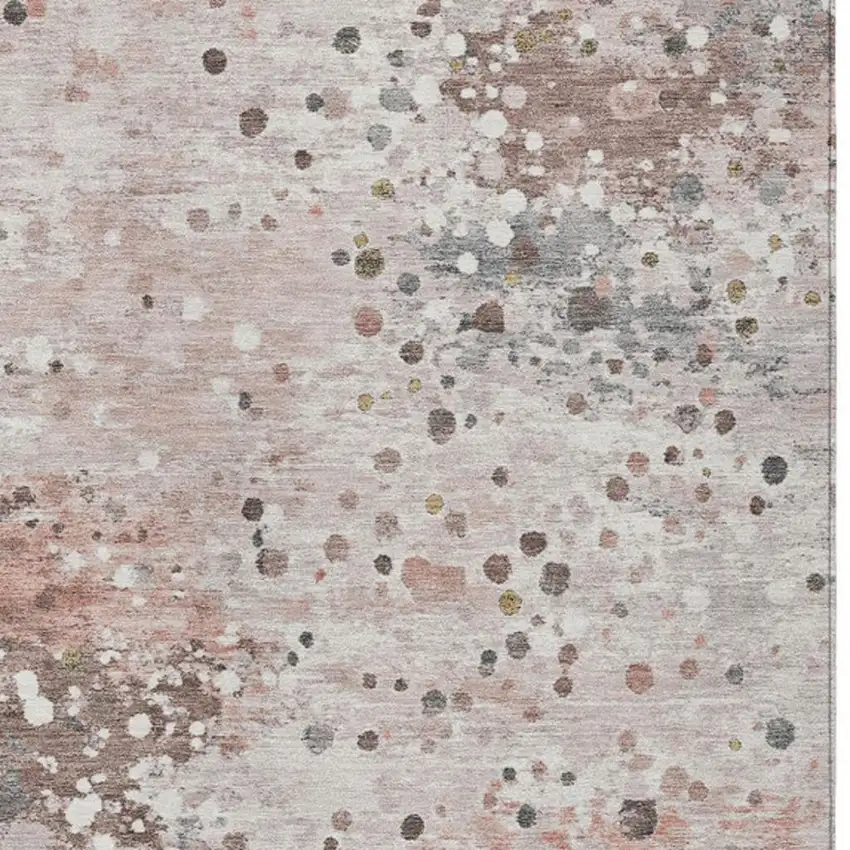 Salmon And Gray Abstract Washable Indoor Outdoor Area Rug Photo 3