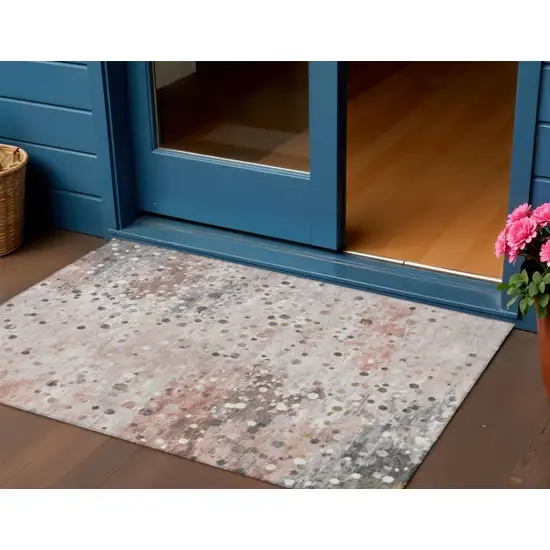 Salmon And Gray Abstract Washable Indoor Outdoor Area Rug Photo 2
