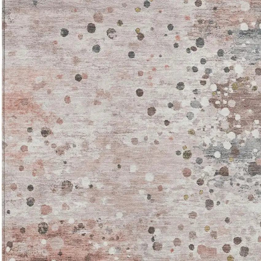 Salmon And Gray Abstract Washable Indoor Outdoor Area Rug Photo 3