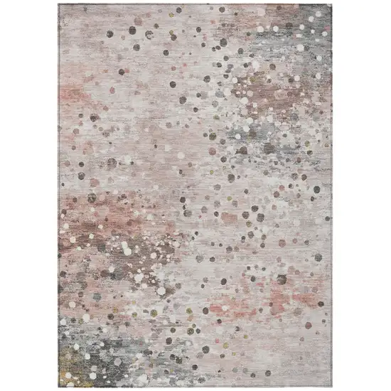 Salmon And Gray Abstract Washable Indoor Outdoor Area Rug Photo 1