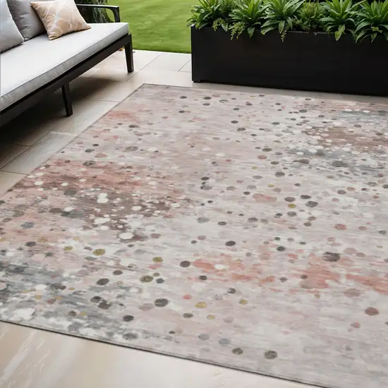 Salmon And Gray Abstract Washable Indoor Outdoor Area Rug Photo 2