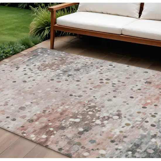 Salmon And Gray Abstract Washable Indoor Outdoor Area Rug Photo 2