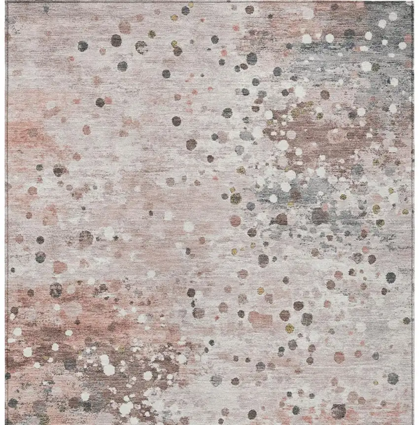 Salmon And Gray Abstract Washable Indoor Outdoor Area Rug Photo 4