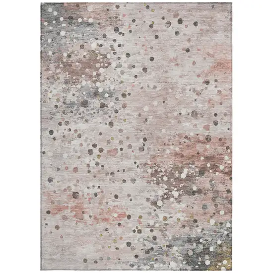 Salmon And Gray Abstract Washable Indoor Outdoor Area Rug Photo 3
