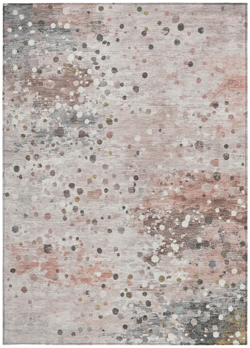 Salmon And Gray Abstract Washable Indoor Outdoor Area Rug Photo 3