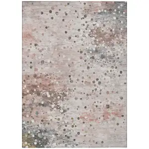 Photo of Salmon And Gray Abstract Washable Indoor Outdoor Area Rug