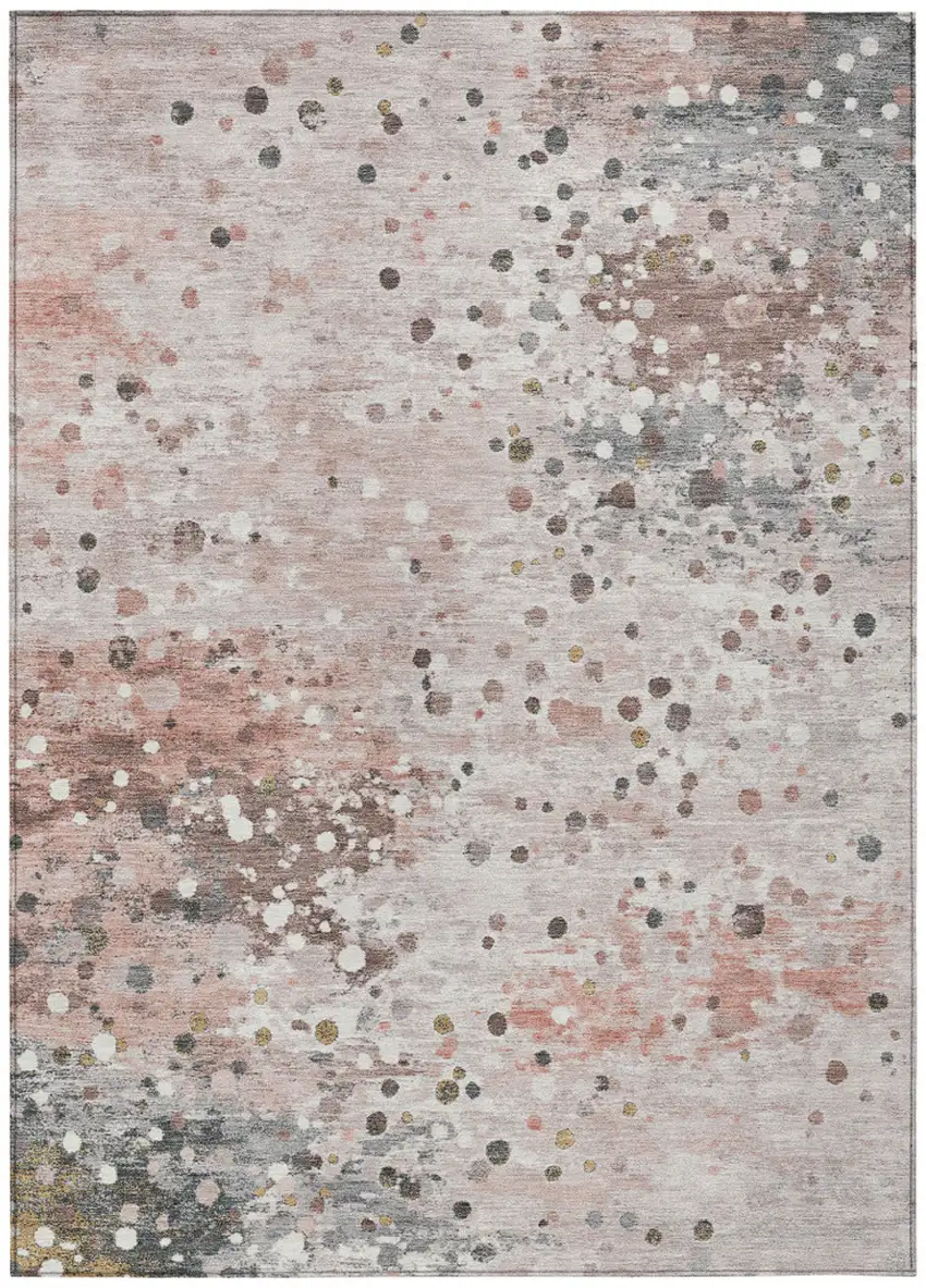 Salmon And Gray Abstract Washable Indoor Outdoor Area Rug Photo 1