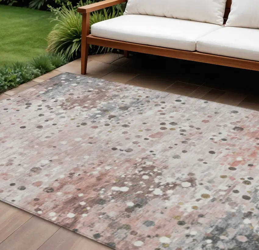 Salmon And Gray Abstract Washable Indoor Outdoor Area Rug Photo 2