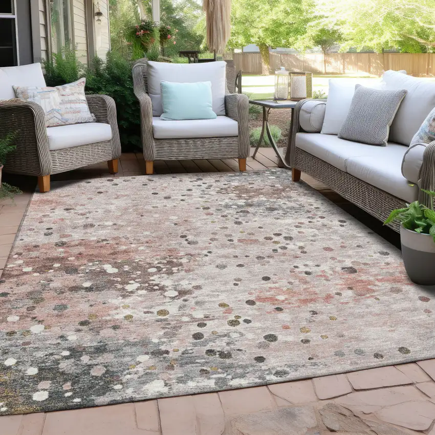 Salmon And Gray Abstract Washable Indoor Outdoor Area Rug Photo 5