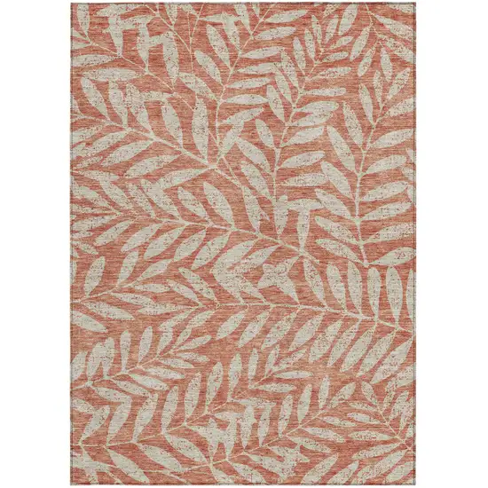 Salmon And Gray Floral Washable Indoor Outdoor Area Rug Photo 7