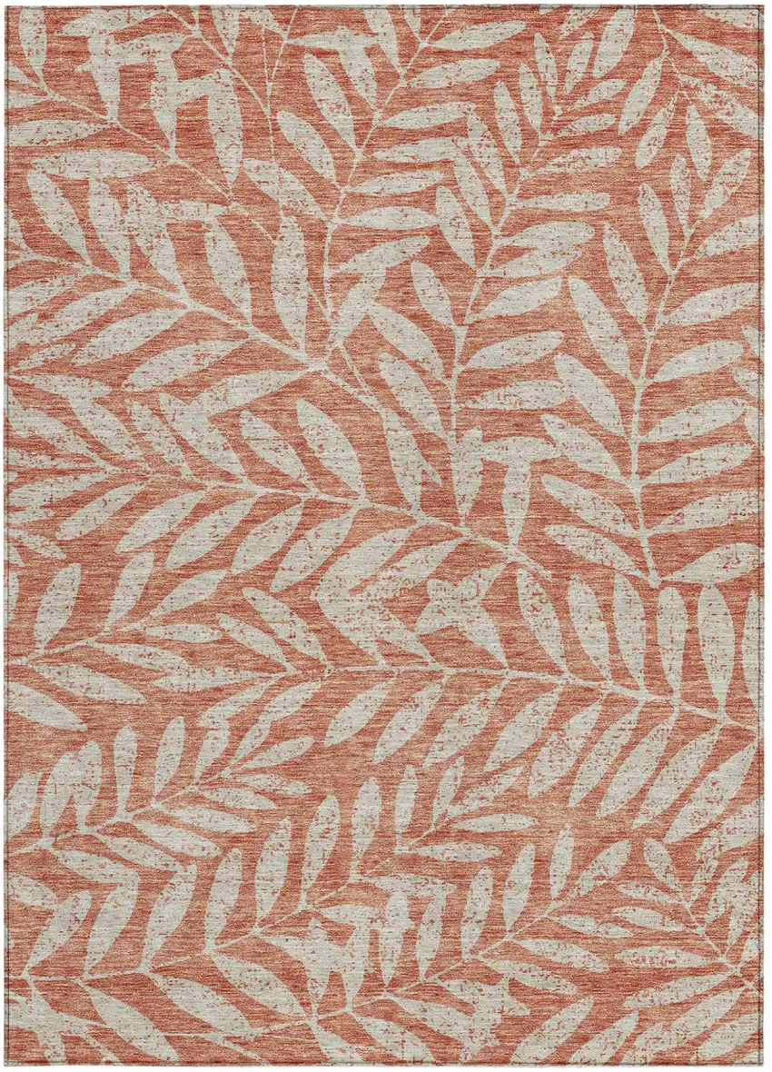Salmon And Gray Floral Washable Indoor Outdoor Area Rug Photo 7
