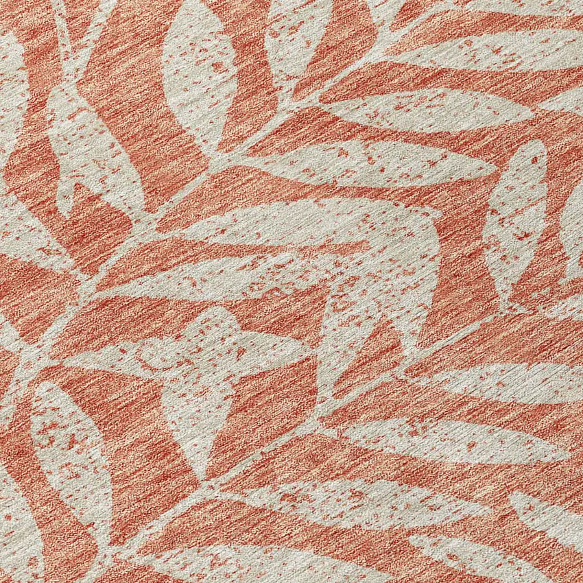 Salmon And Gray Floral Washable Indoor Outdoor Area Rug Photo 8