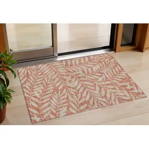 Photo of Salmon And Gray Floral Washable Indoor Outdoor Area Rug