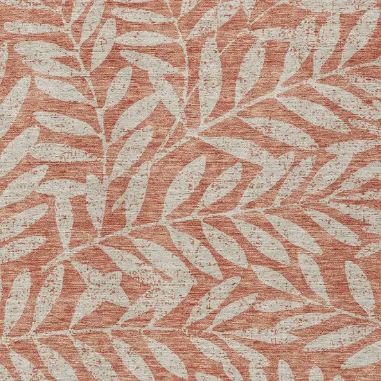 Salmon And Gray Floral Washable Indoor Outdoor Area Rug Photo 6