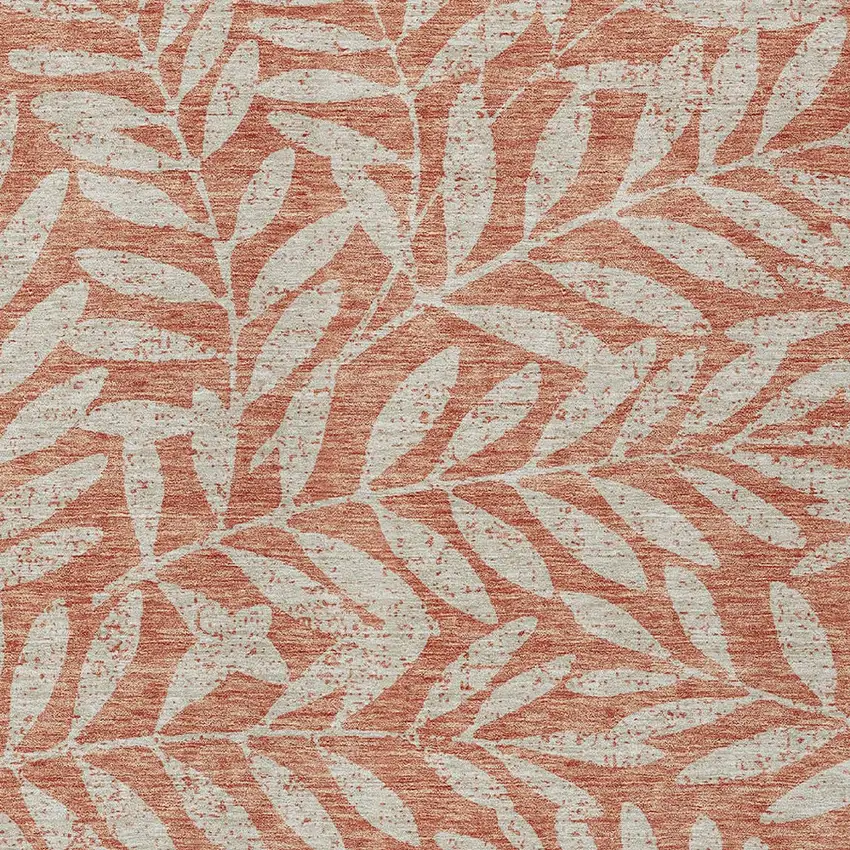 Salmon And Gray Floral Washable Indoor Outdoor Area Rug Photo 6