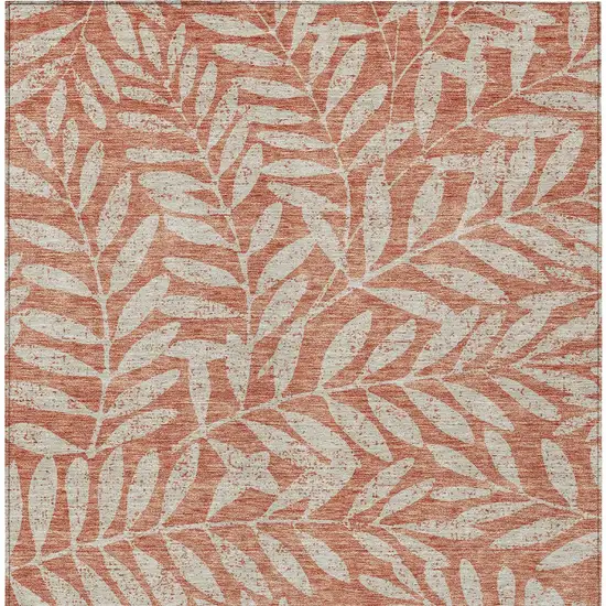 Salmon And Gray Floral Washable Indoor Outdoor Area Rug Photo 7