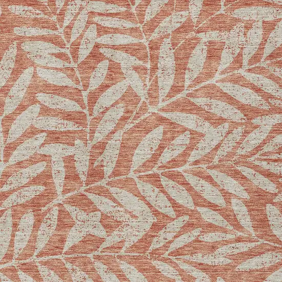 Salmon And Gray Floral Washable Indoor Outdoor Area Rug Photo 6
