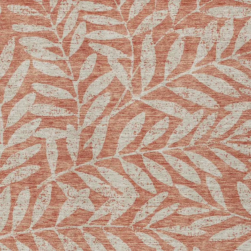 Salmon And Gray Floral Washable Indoor Outdoor Area Rug Photo 6