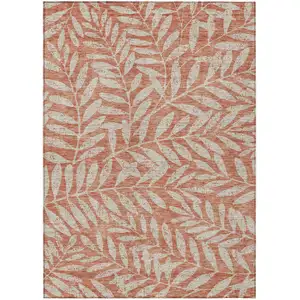 Photo of Salmon And Gray Floral Washable Indoor Outdoor Area Rug