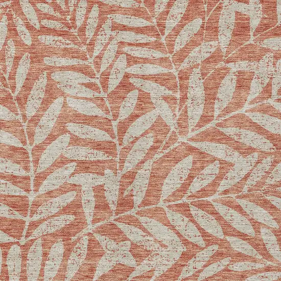Salmon And Gray Floral Washable Indoor Outdoor Area Rug Photo 6