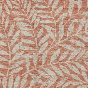 Photo of Salmon And Gray Floral Washable Indoor Outdoor Area Rug