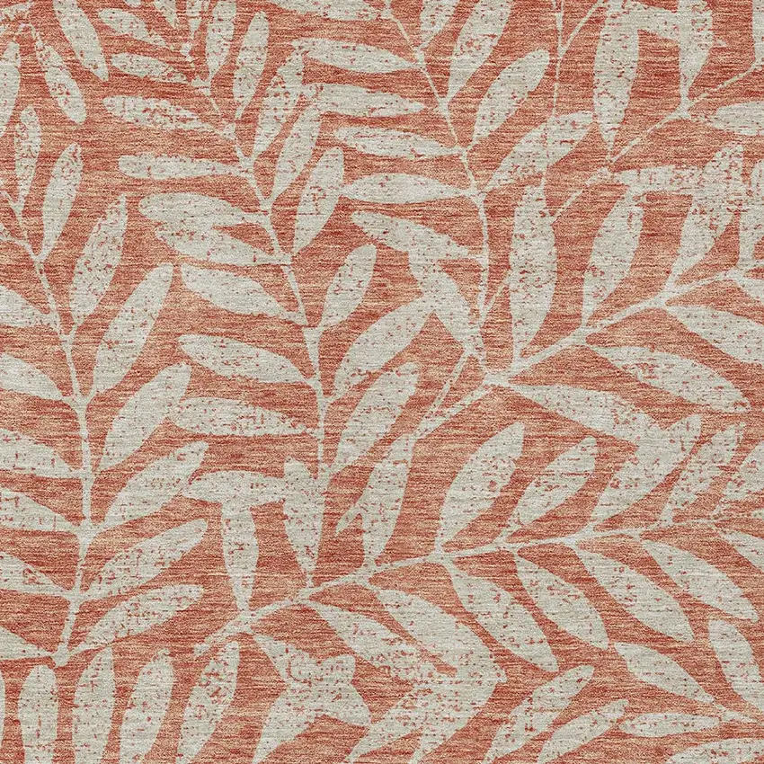 Salmon And Gray Floral Washable Indoor Outdoor Area Rug Photo 6