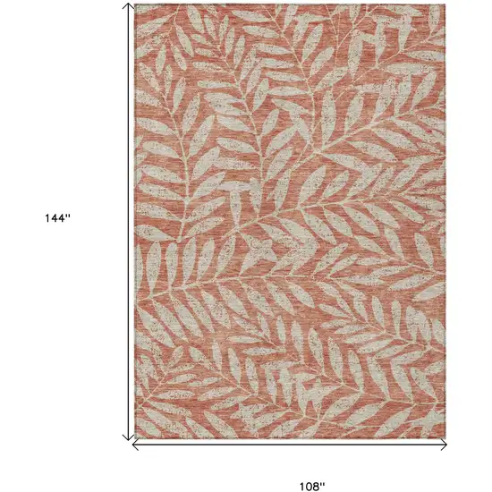 Salmon And Gray Floral Washable Indoor Outdoor Area Rug Photo 3
