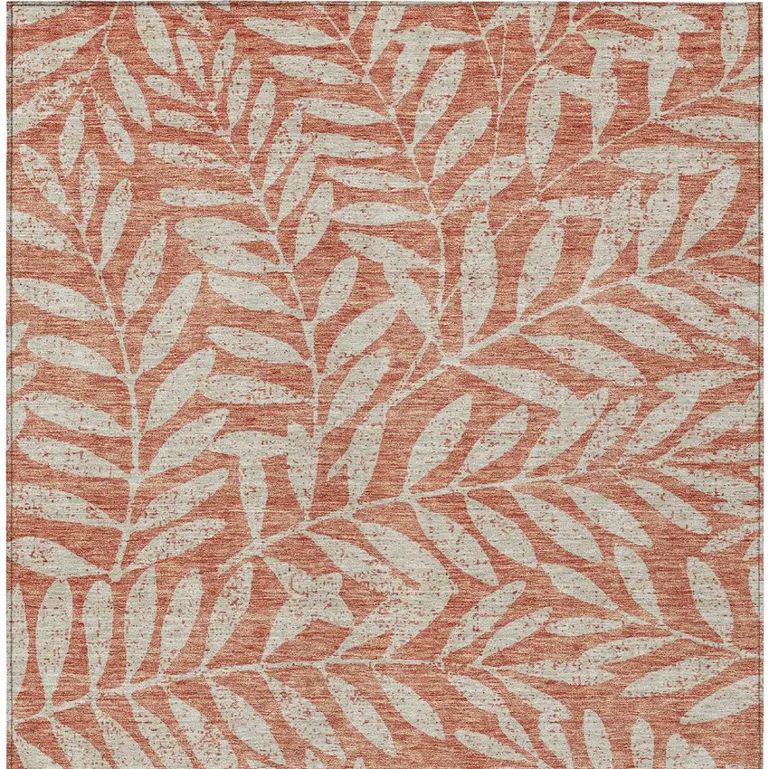 Salmon And Gray Floral Washable Indoor Outdoor Area Rug Photo 7