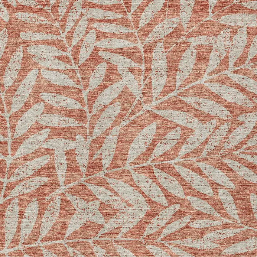 Salmon And Gray Floral Washable Indoor Outdoor Area Rug Photo 6