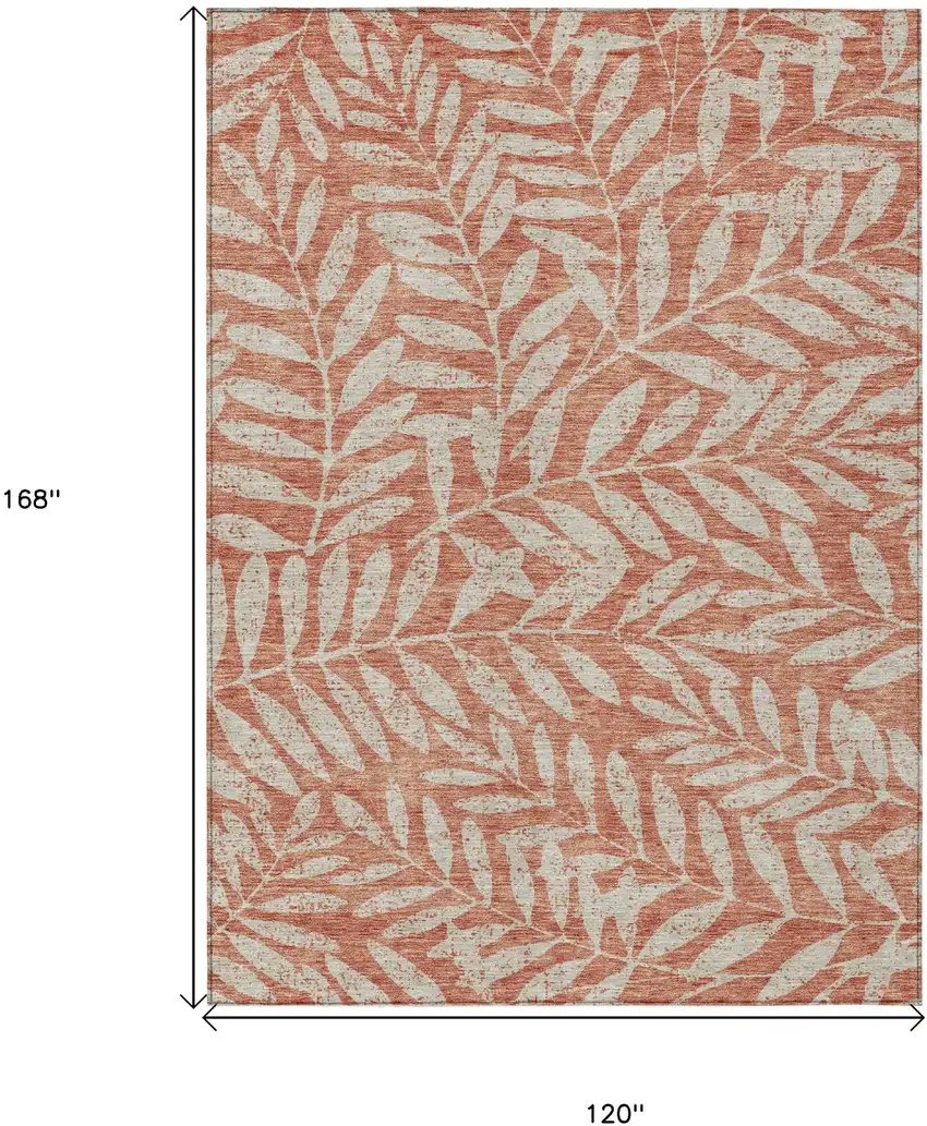 Salmon And Gray Floral Washable Indoor Outdoor Area Rug Photo 3