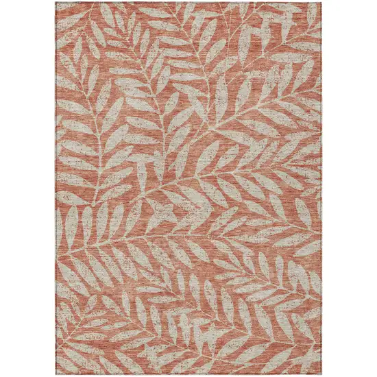 Salmon And Gray Floral Washable Indoor Outdoor Area Rug Photo 2