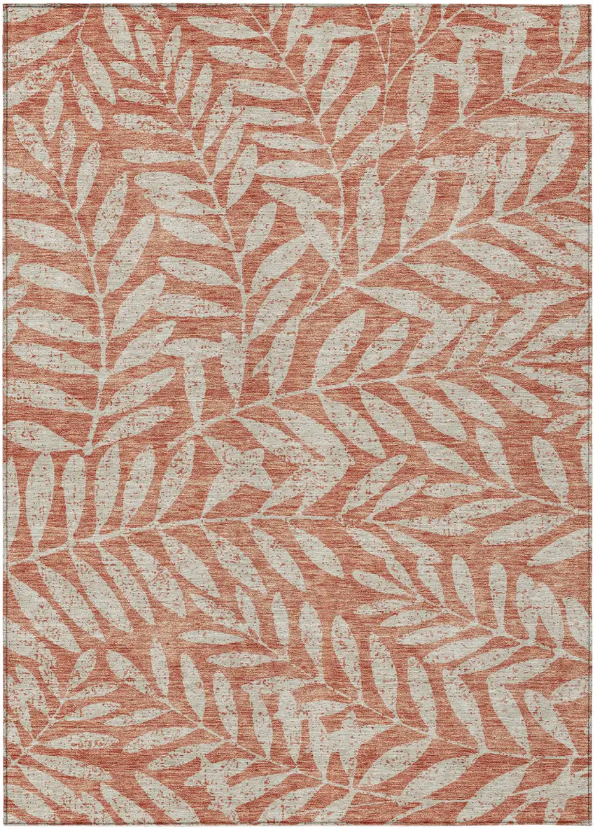 Salmon And Gray Floral Washable Indoor Outdoor Area Rug Photo 2