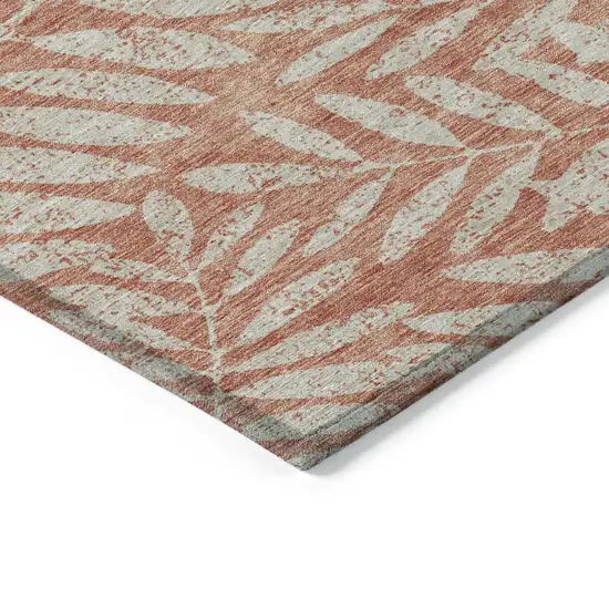 Salmon And Gray Floral Washable Indoor Outdoor Area Rug Photo 5