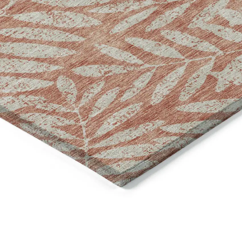 Salmon And Gray Floral Washable Indoor Outdoor Area Rug Photo 5