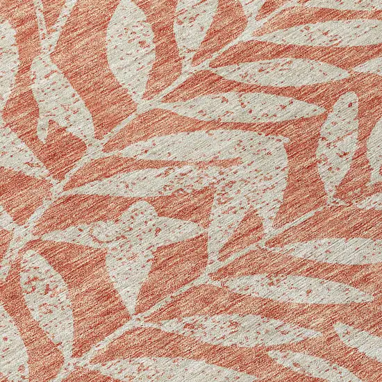 Salmon And Gray Floral Washable Indoor Outdoor Area Rug Photo 8