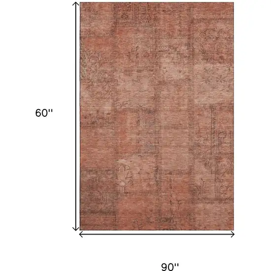 Salmon And Gray Patchwork Washable Area Rug With UV Protection Photo 3
