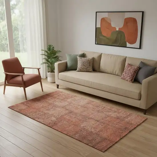 Salmon And Gray Patchwork Washable Area Rug With UV Protection Photo 1