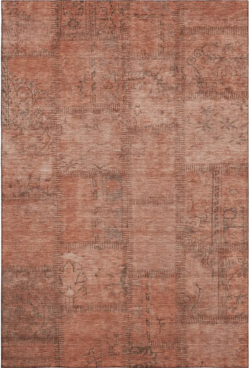 Salmon And Gray Patchwork Washable Area Rug With UV Protection Photo 5