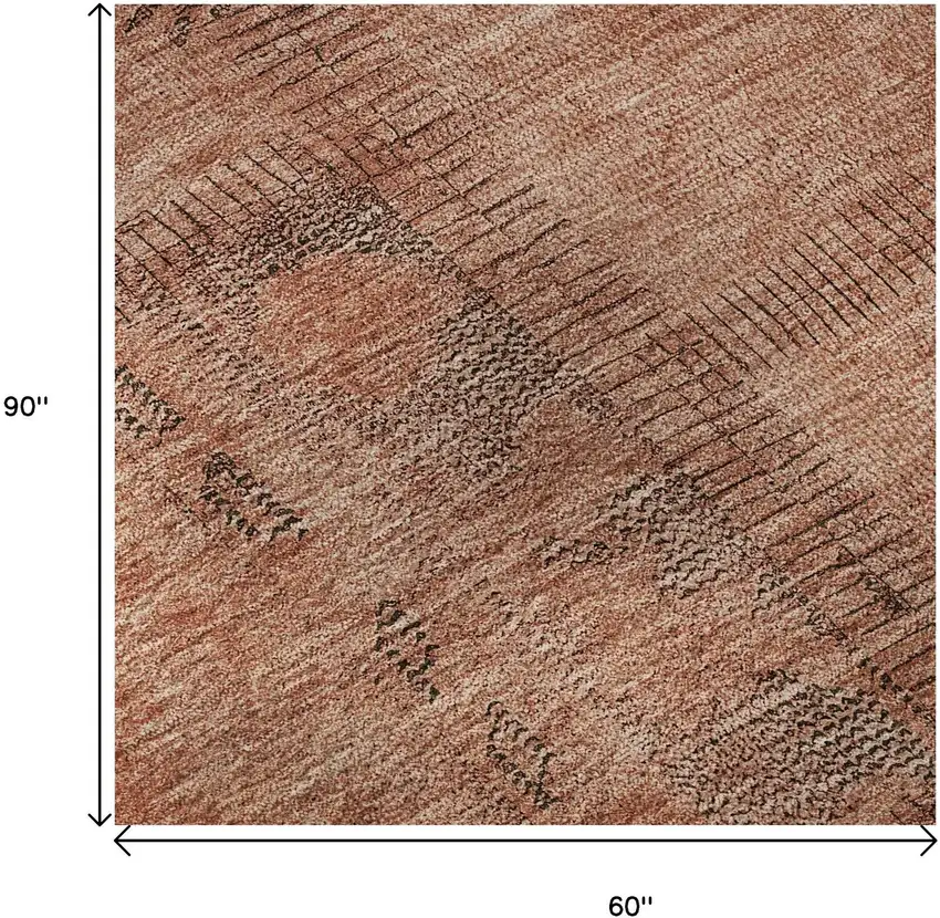 Salmon And Gray Patchwork Washable Area Rug With UV Protection Photo 9