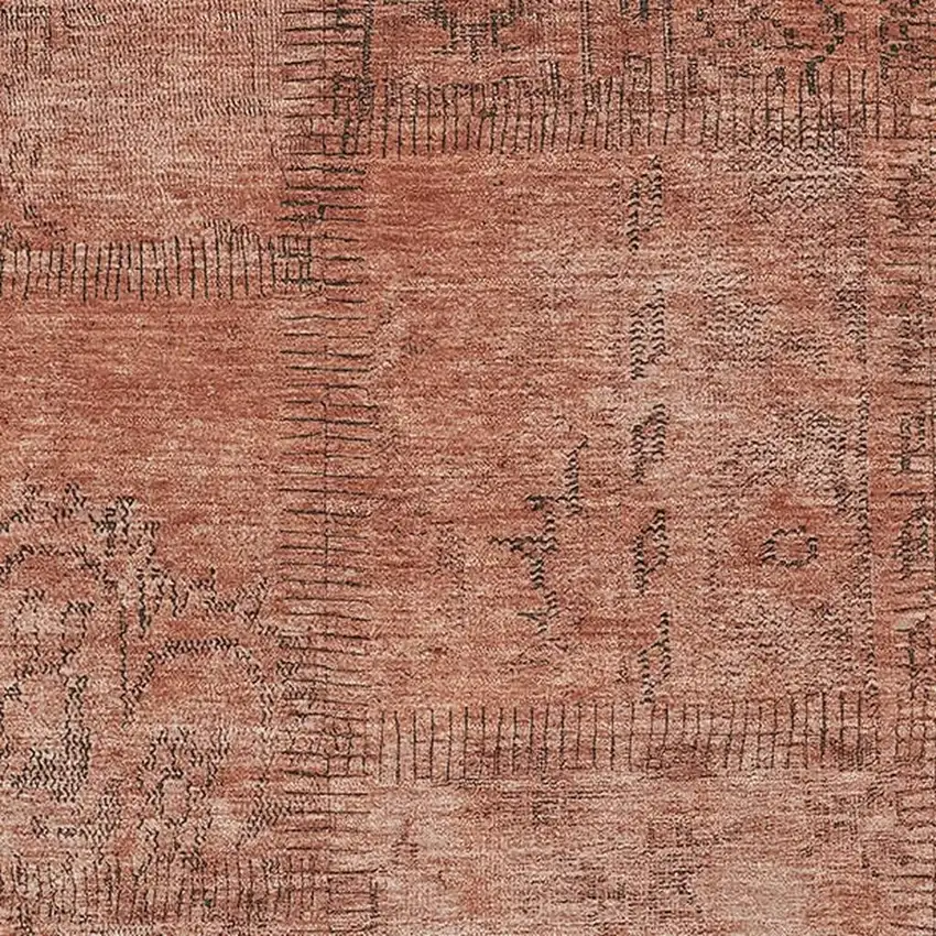 Salmon And Gray Patchwork Washable Area Rug With UV Protection Photo 4