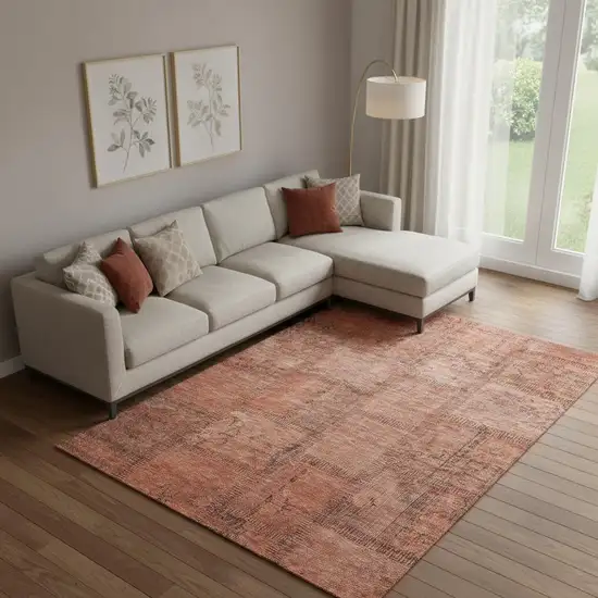 Salmon And Gray Patchwork Washable Area Rug With UV Protection Photo 1