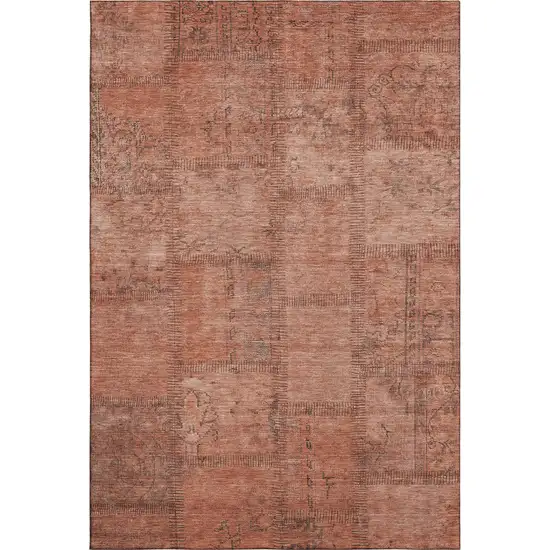 Salmon And Gray Patchwork Washable Area Rug With UV Protection Photo 5