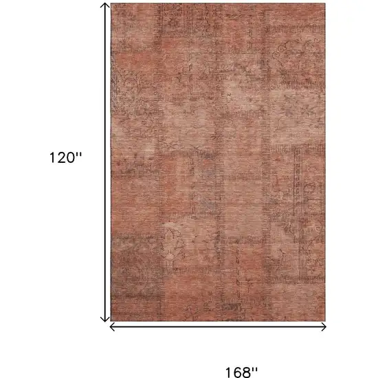 Salmon And Gray Patchwork Washable Area Rug With UV Protection Photo 3