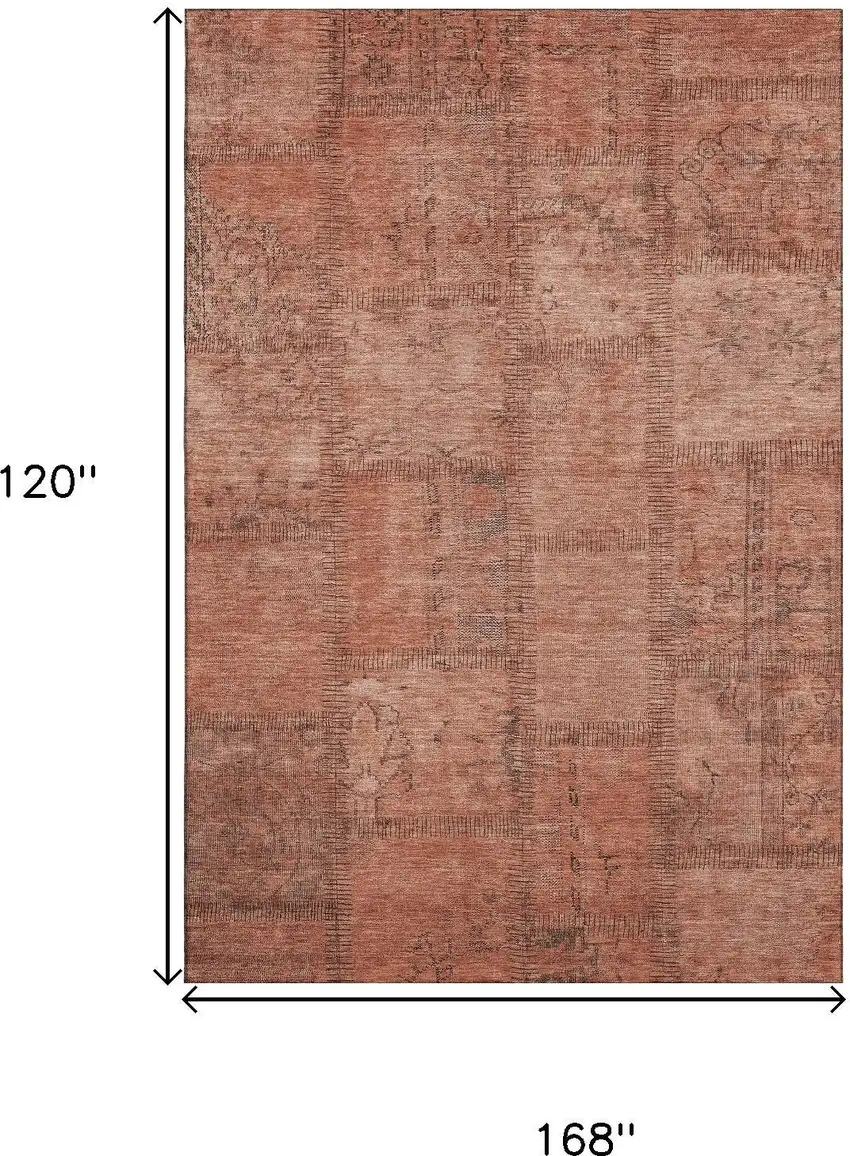 Salmon And Gray Patchwork Washable Area Rug With UV Protection Photo 3