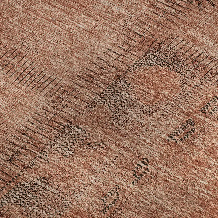 Salmon And Gray Patchwork Washable Area Rug With UV Protection Photo 2