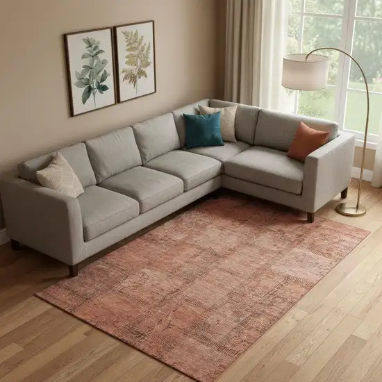 Salmon And Gray Patchwork Washable Area Rug With UV Protection Photo 1